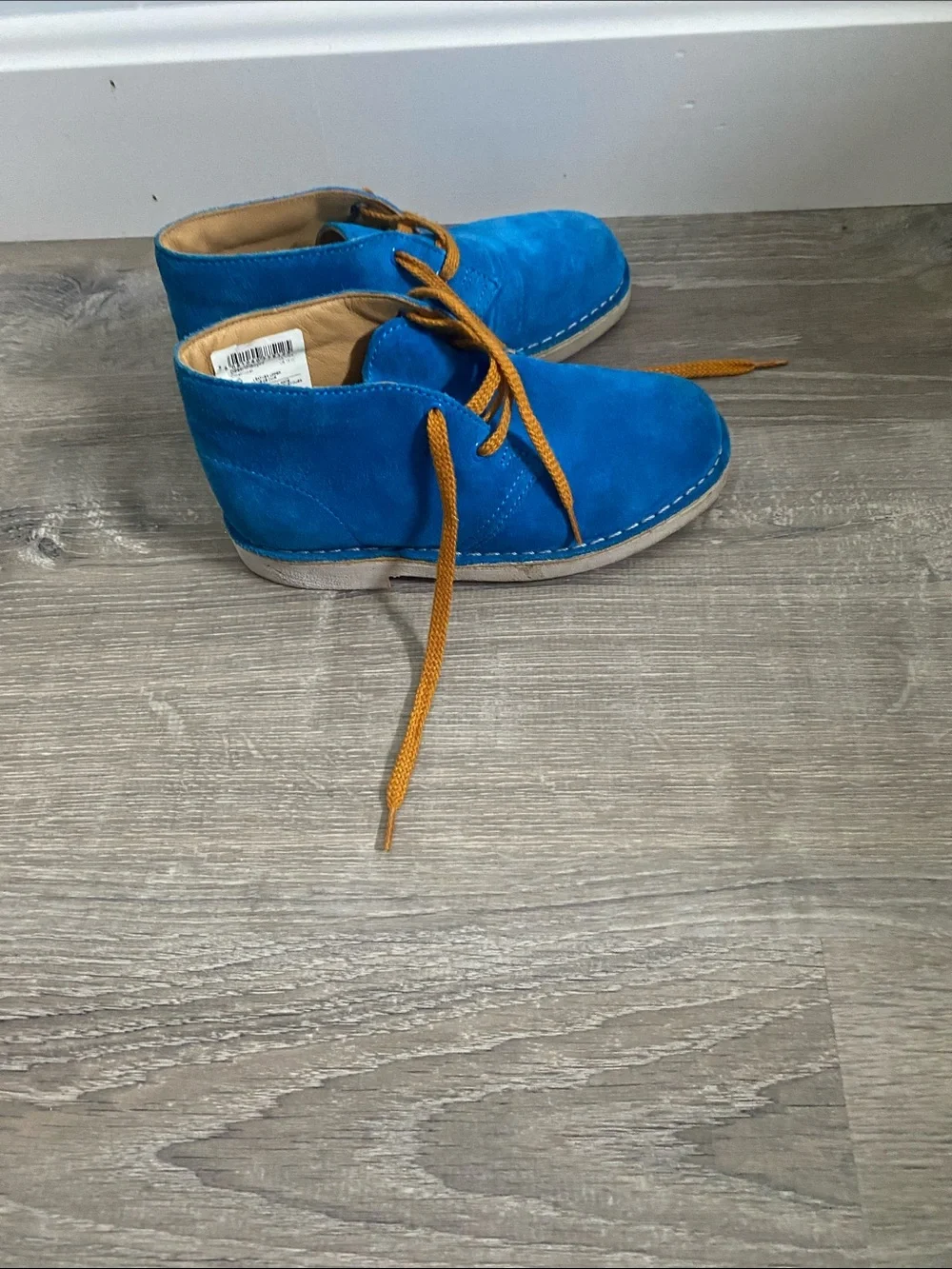 Clarks Kids Blue Suede Lace-Up Boots with Tan Laces